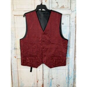 Grey Matter Concepts Suit Vest Red Paisley Print Mens XL